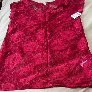 Charlotte Russe Deep Red Lace Floral Sleeveless Blouse